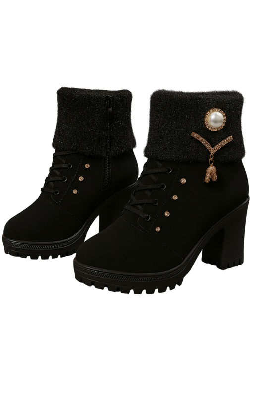 Tania – Block Heel Boots with Warm Decorative Detail
