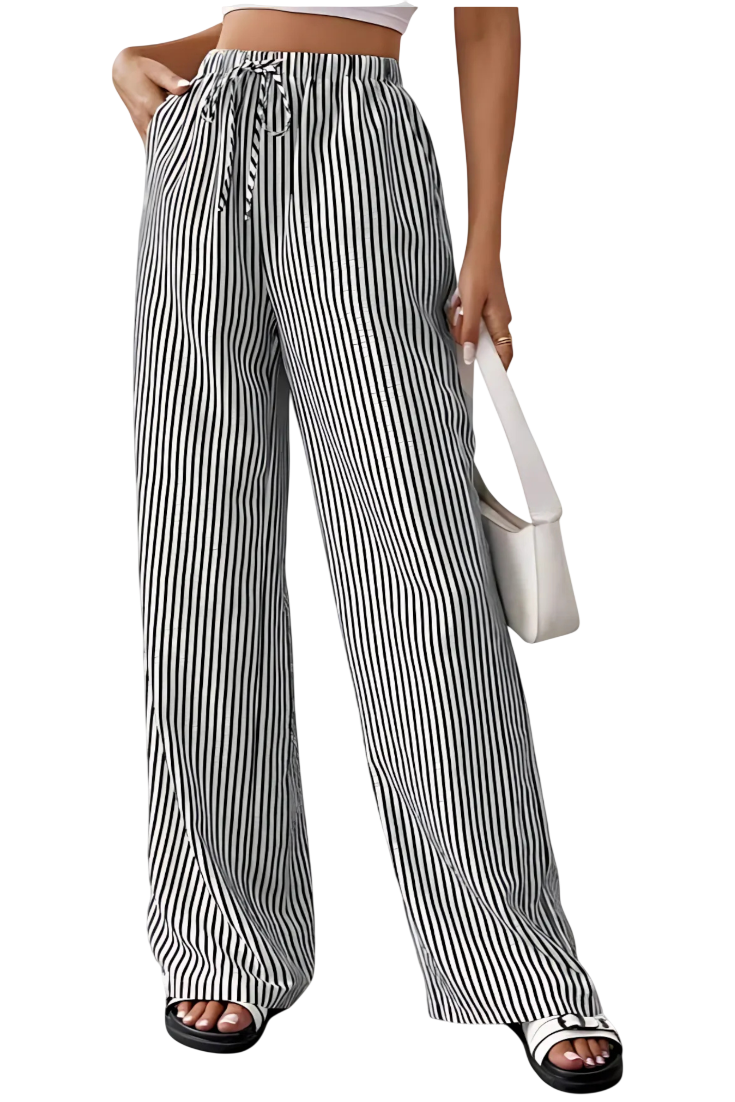 Sabrina | Pantalon Droit Léger Rayé avec Taille Ajustable