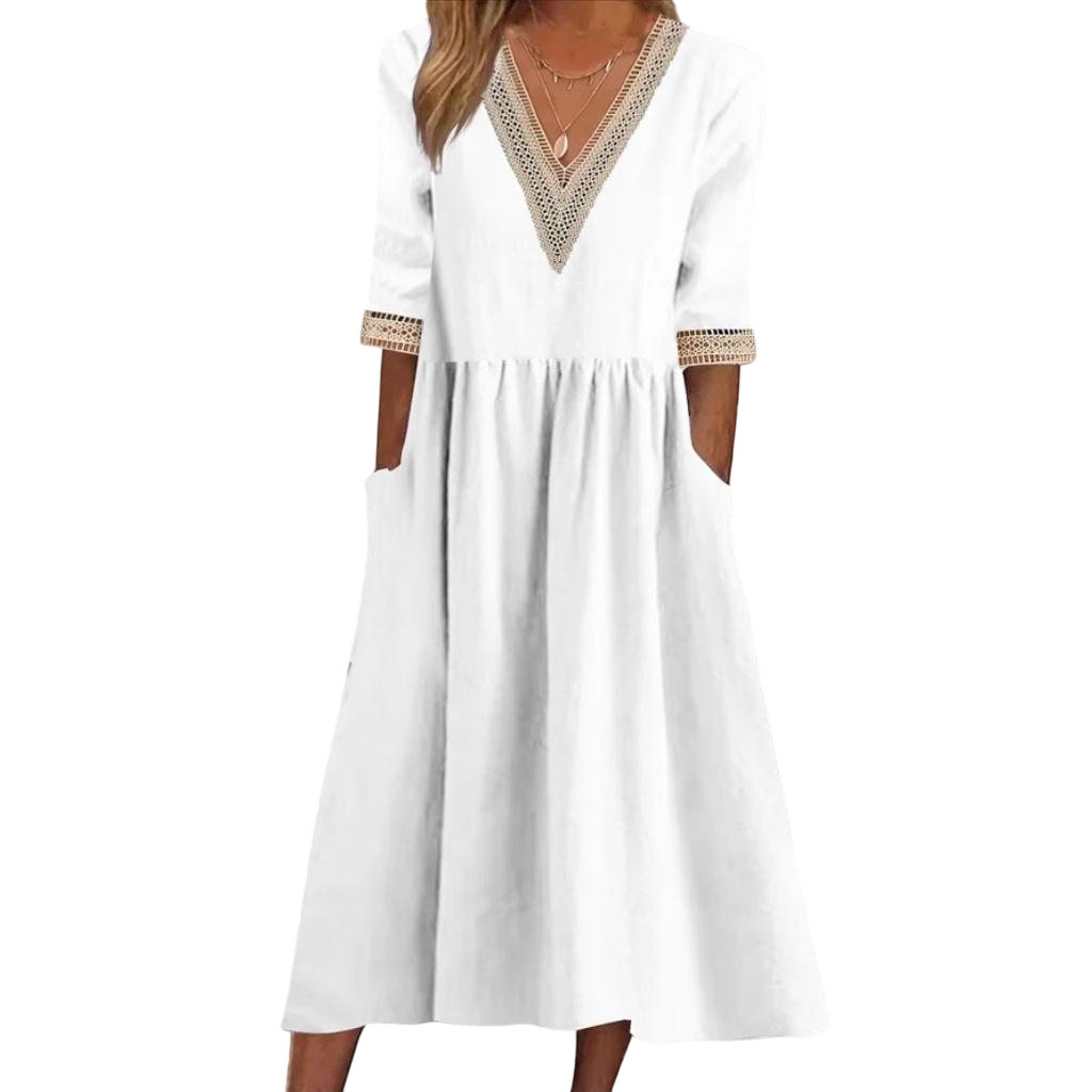 Lynda - Robe mi-longue à col en dentelle