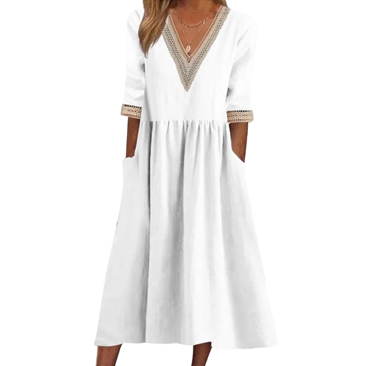 Lynda - Lace Collar Mid-Length Dress