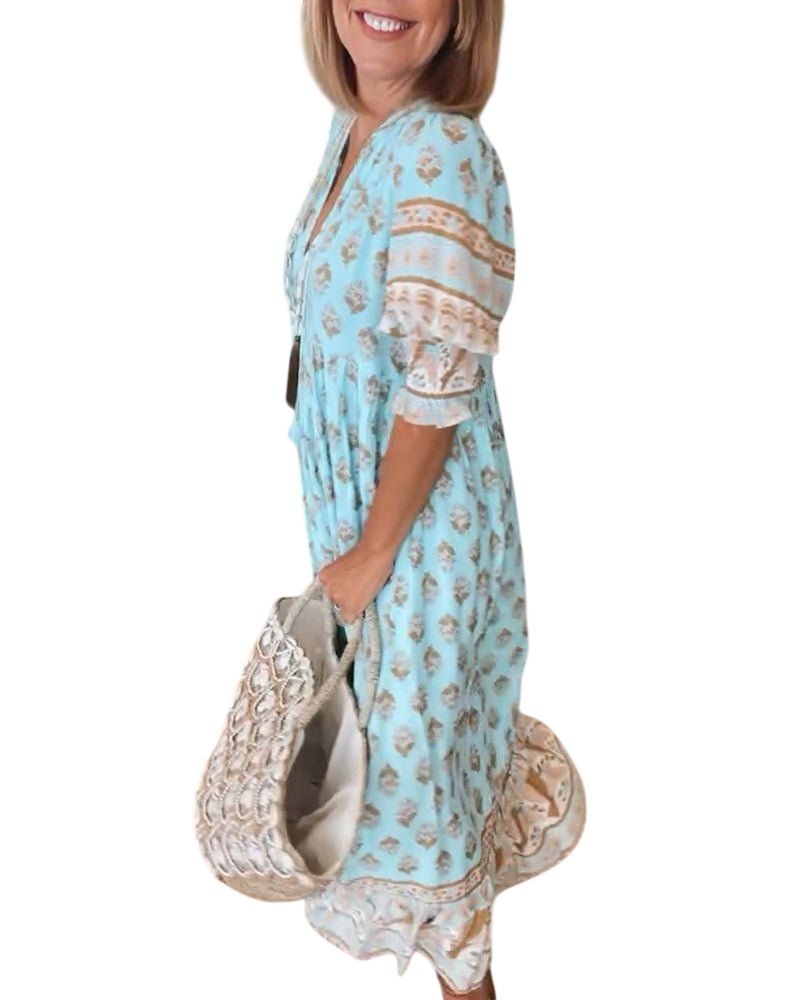 Thea – Robe fleurie chic à col en V