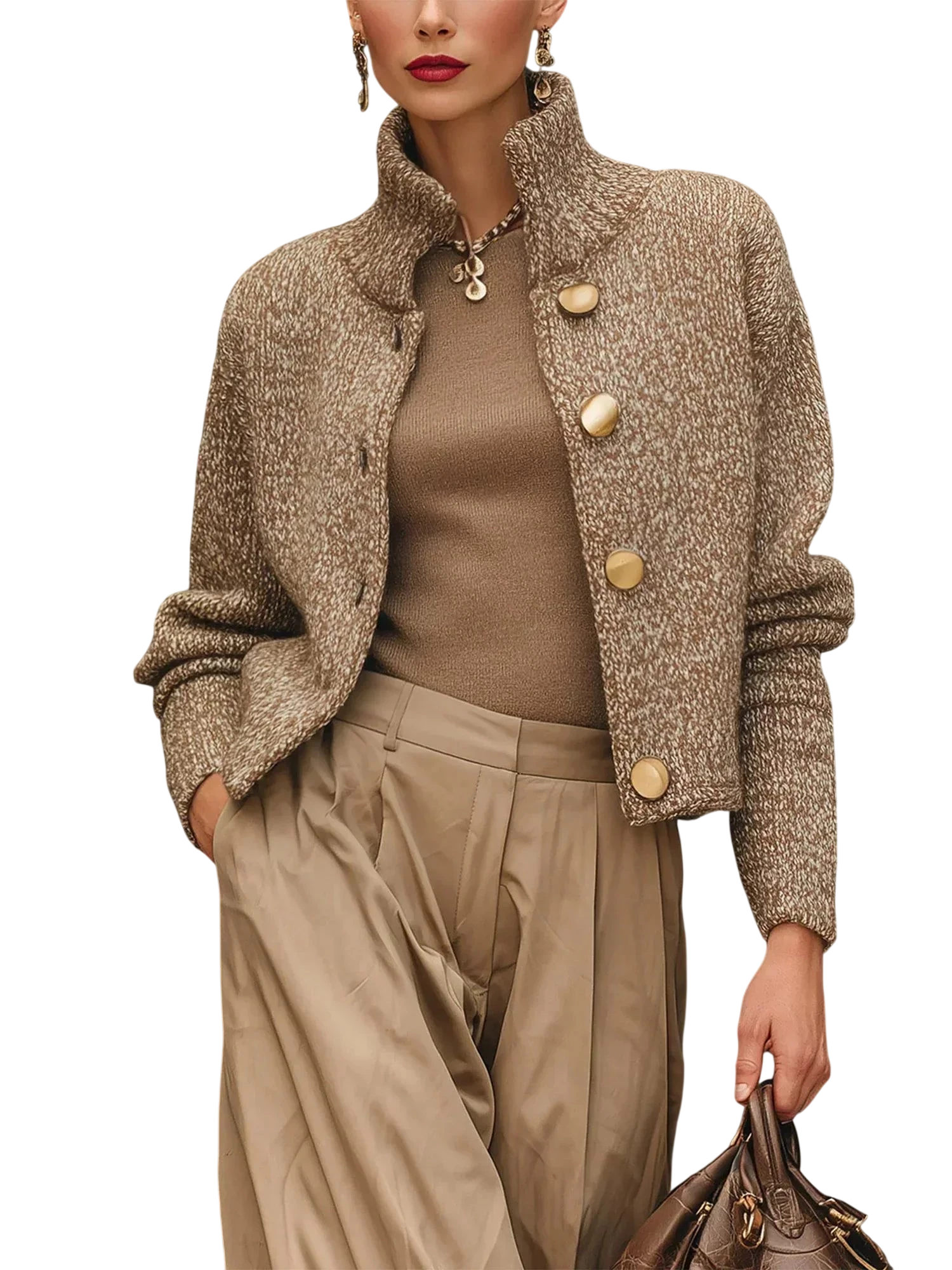 Aurora - Elegant Textured Knit Jacket with Gold Buttons