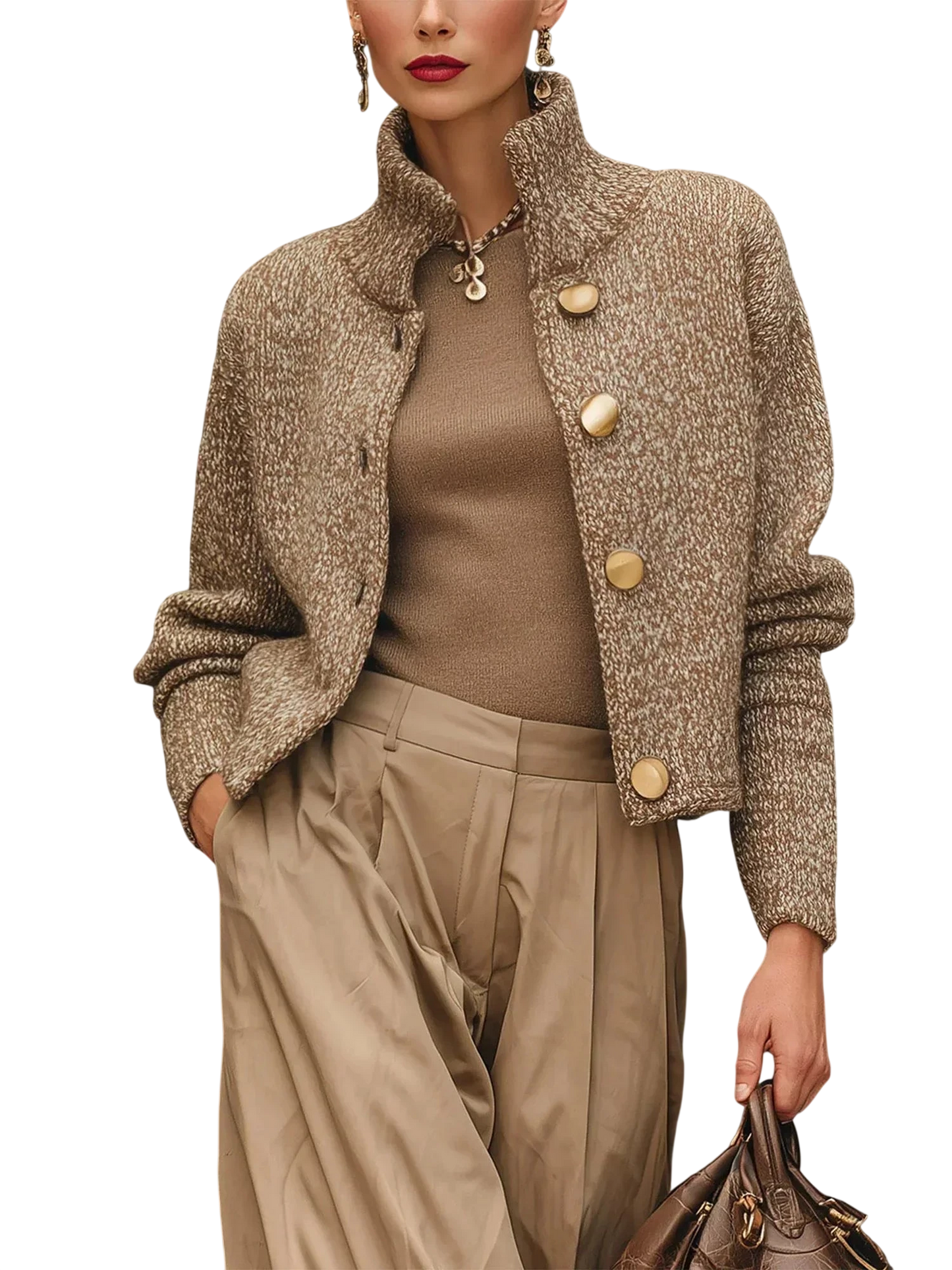 Aurora - Elegant Textured Knit Jacket with Gold Buttons