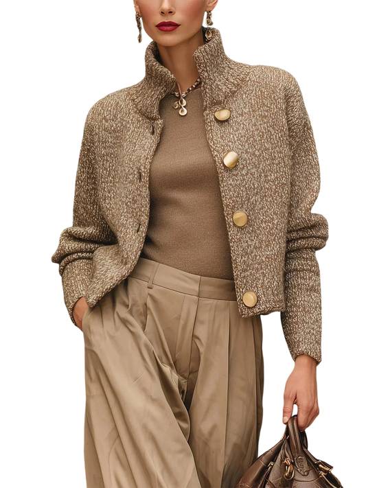 Aurora - Elegant Textured Knit Jacket with Gold Buttons