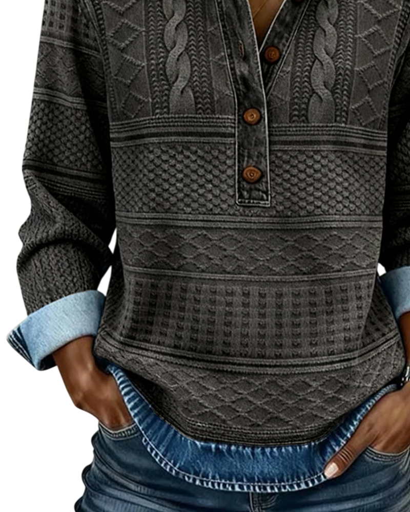 Dolores | Sweat-shirt tendance avec demi-boutonnage et col