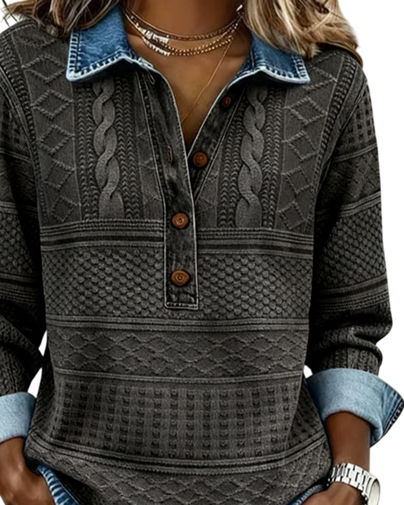 Dolores | Sweat-shirt tendance avec demi-boutonnage et col