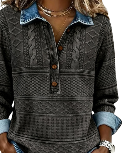 Dolores | Trendy Sweatshirt With Half Button And Collar