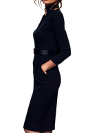 Camille™ | Robe fourreau noire ceinturée