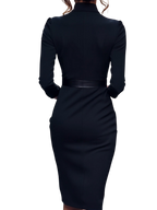 Camille™ | Robe fourreau noire ceinturée