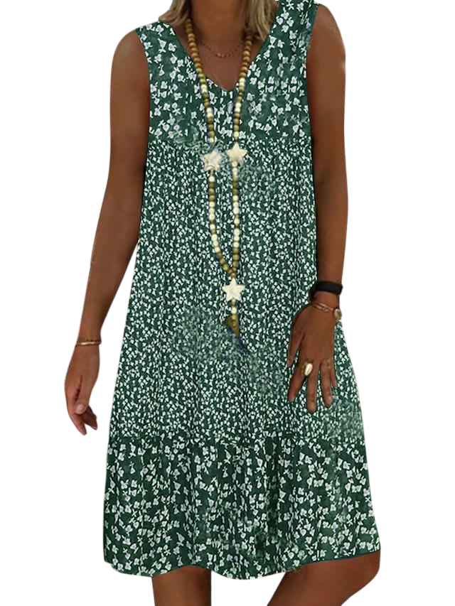 Ann - Robe sans manches à col en V et à imprimé floral