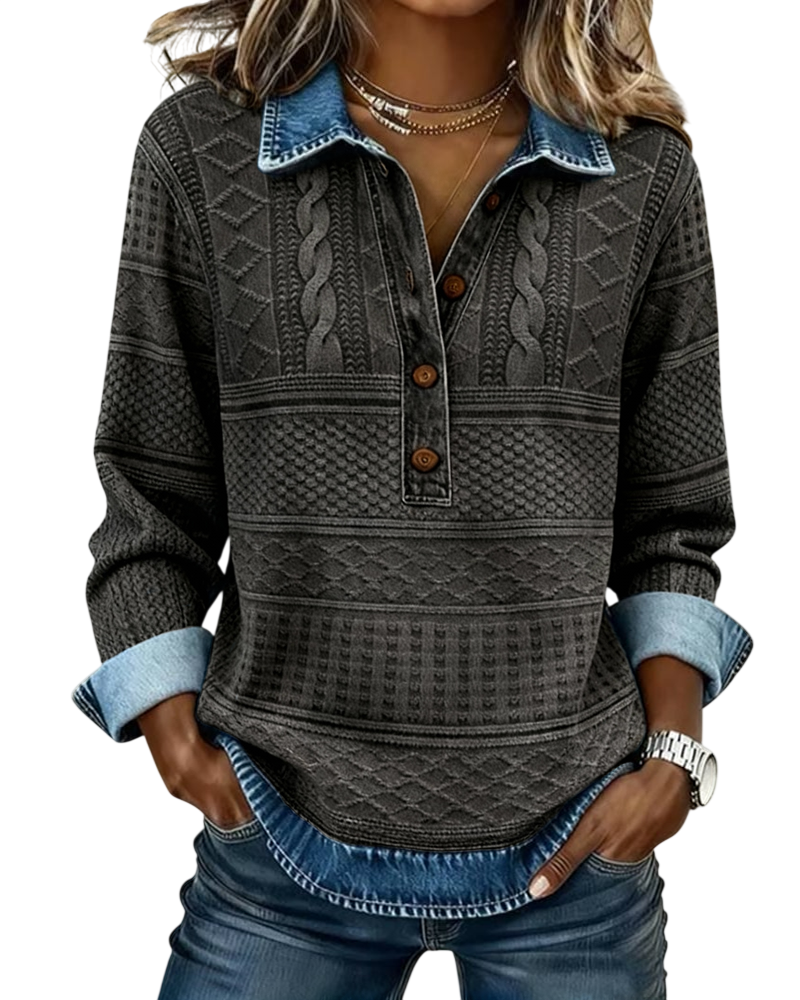Dolores | Sweat-shirt tendance avec demi-boutonnage et col