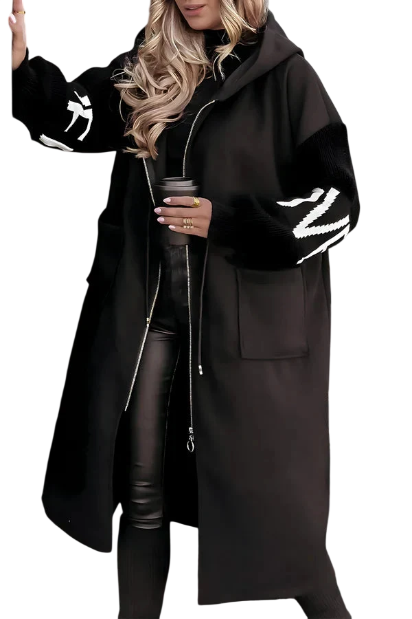 Noa - Long manteau à capuche avec manches tricotées