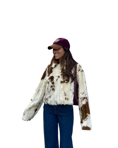 Gloria / Cow Print Faux Leather Jacket