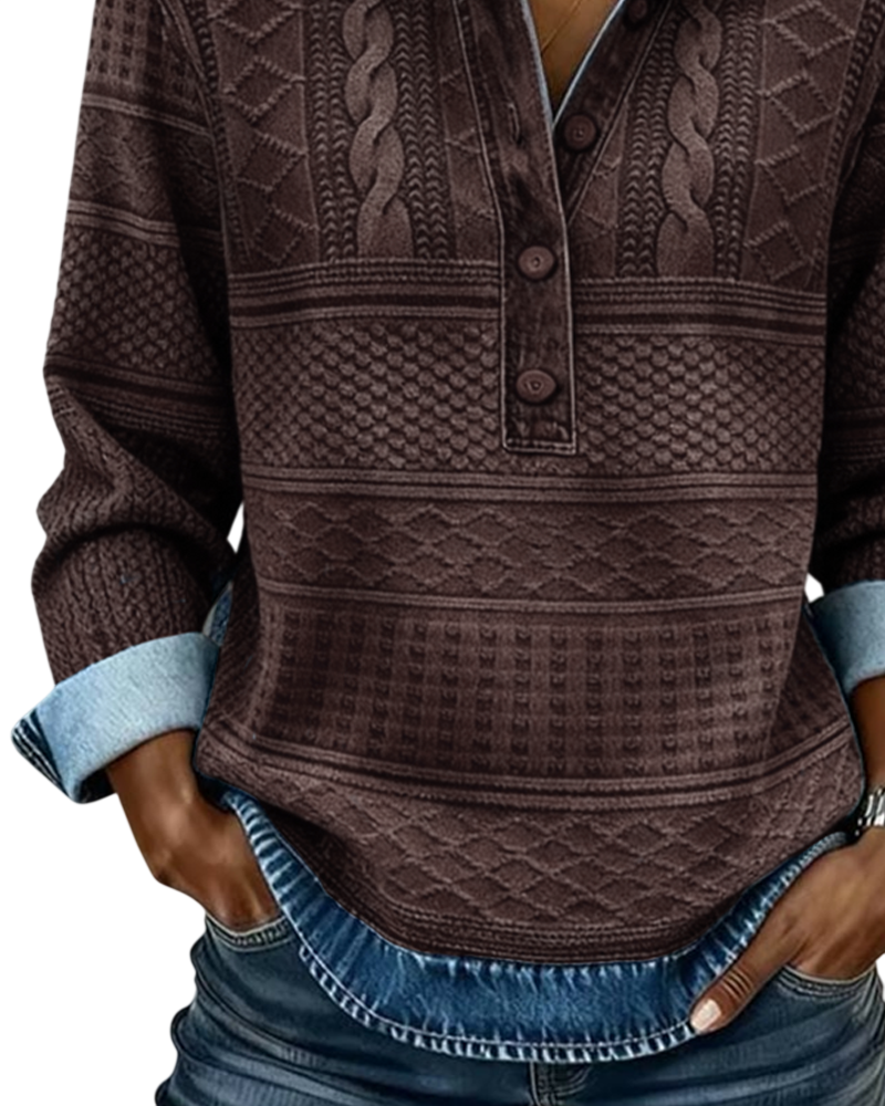 Dolores | Sweat-shirt tendance avec demi-boutonnage et col