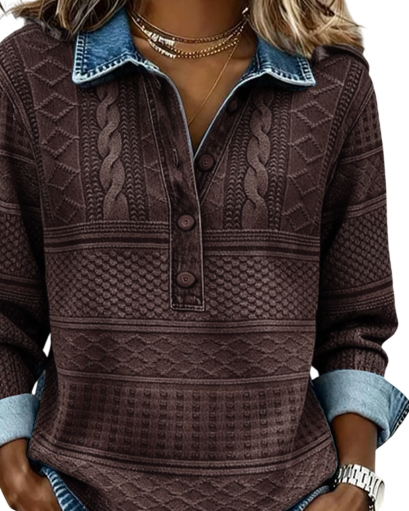 Dolores | Sweat-shirt tendance avec demi-boutonnage et col