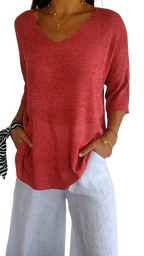 LAUREN™ | Haut décontracté à col en V pour femme