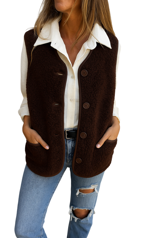 Eva - Fleece Vest with Buttons and Side Pockets