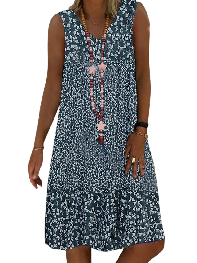 Ann - Robe sans manches à col en V et à imprimé floral