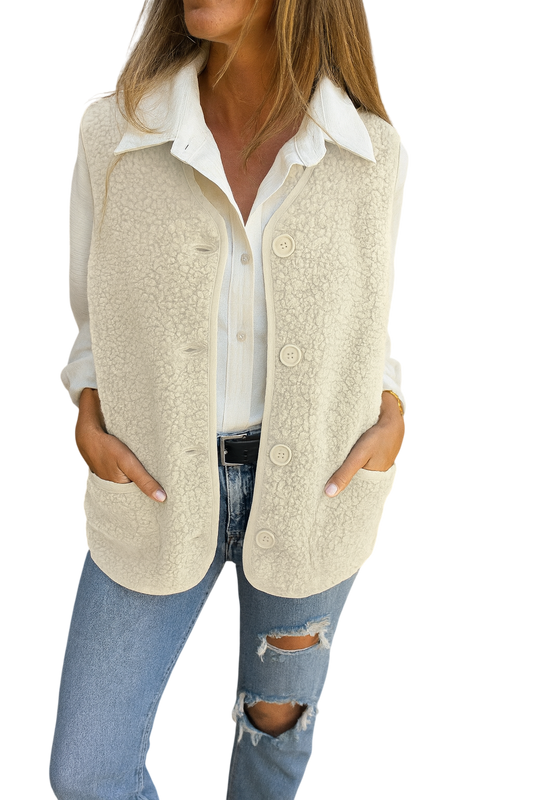 Eva - Fleece Vest with Buttons and Side Pockets