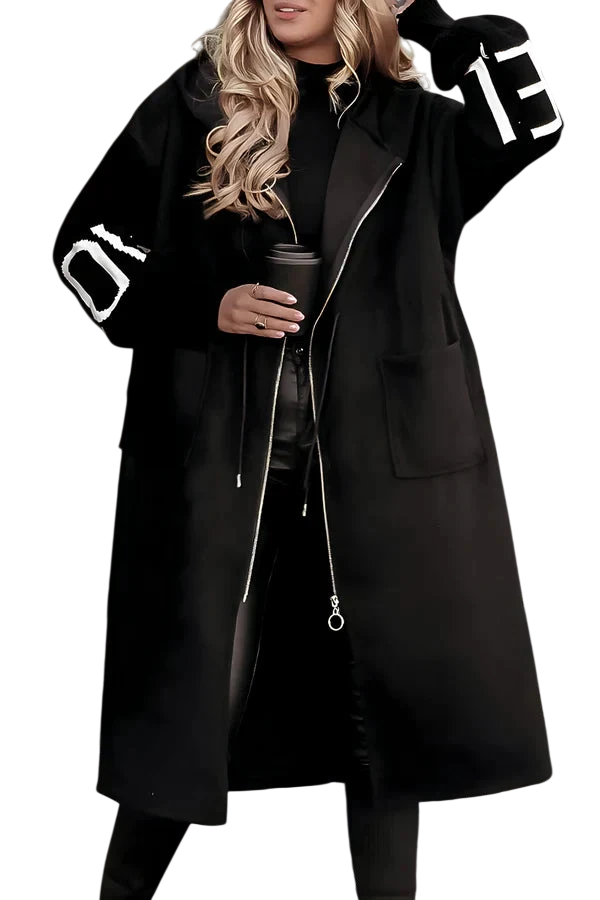Noa - Long manteau à capuche avec manches tricotées