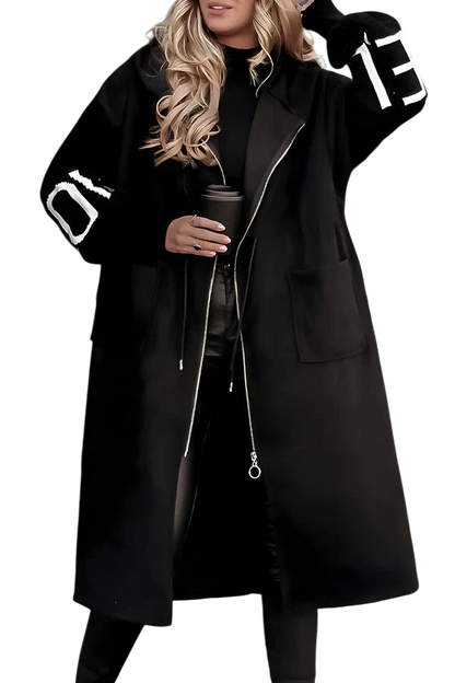 Noa - Long Hooded Coat with Knit Sleeves