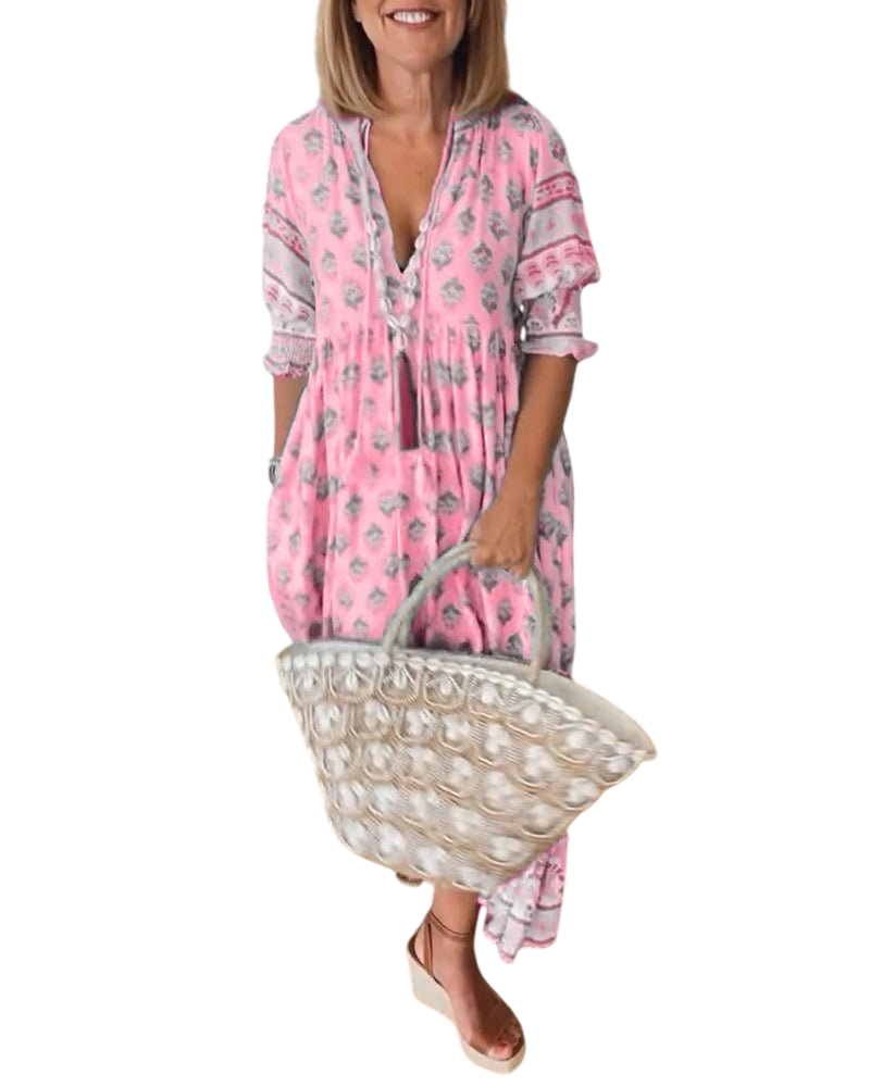 Thea – Robe fleurie chic à col en V