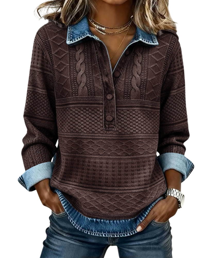Dolores | Sweat-shirt tendance avec demi-boutonnage et col