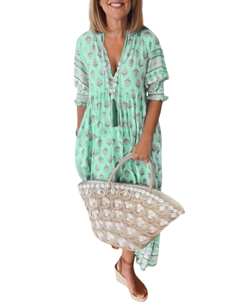 Thea – Robe fleurie chic à col en V
