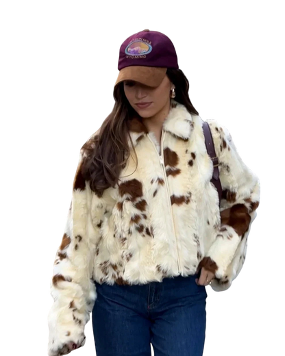 Gloria / Cow Print Faux Leather Jacket