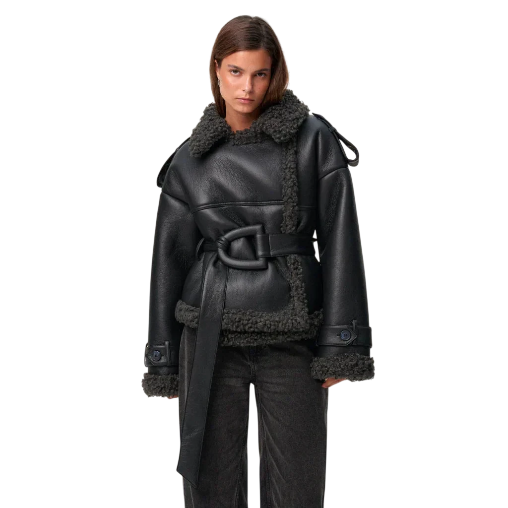Elvira - Shearling Style Coat with Belt