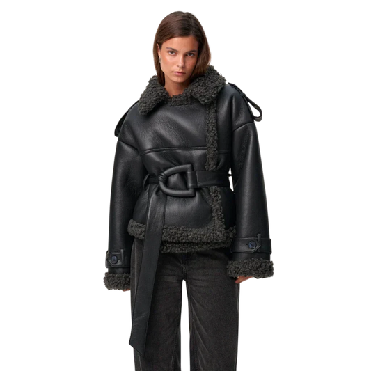 Elvira - Shearling Style Coat with Belt