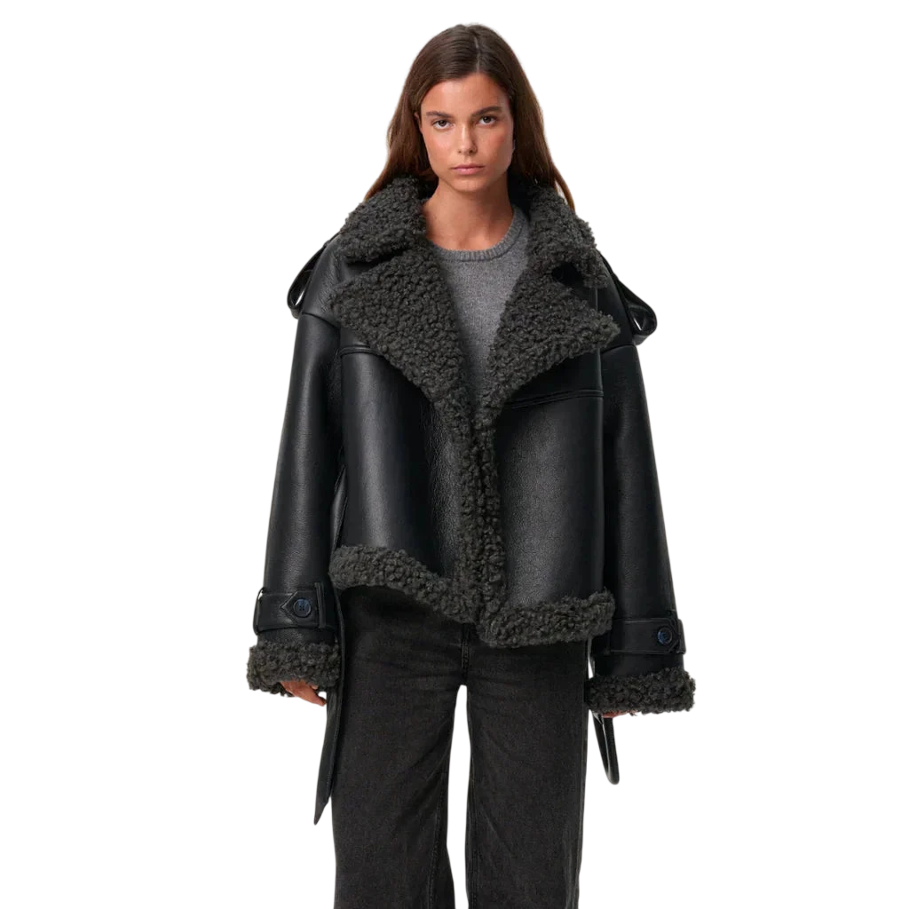 Elvira - Shearling Style Coat with Belt