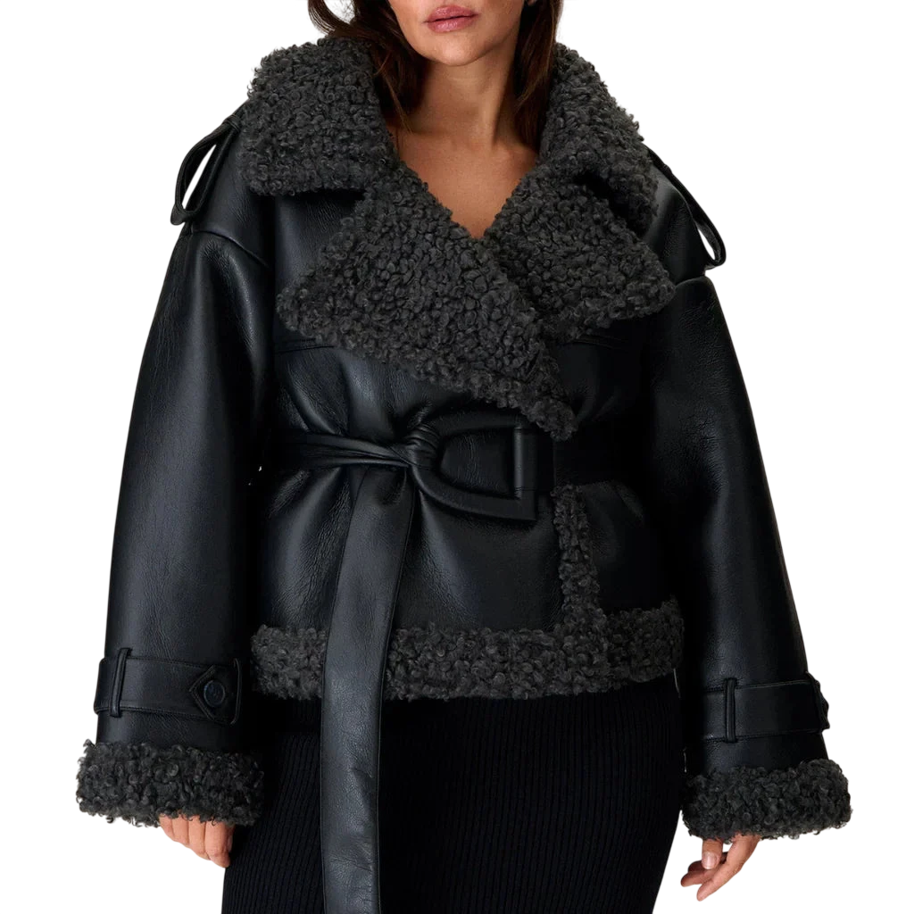 Elvira - Shearling Style Coat with Belt