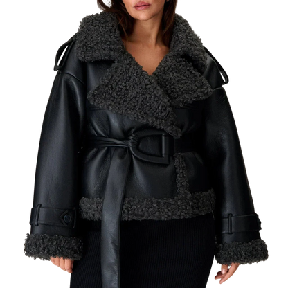 Elvira - Shearling Style Coat with Belt