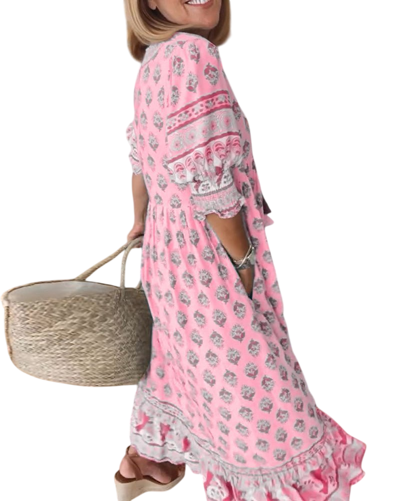 Thea – Robe fleurie chic à col en V