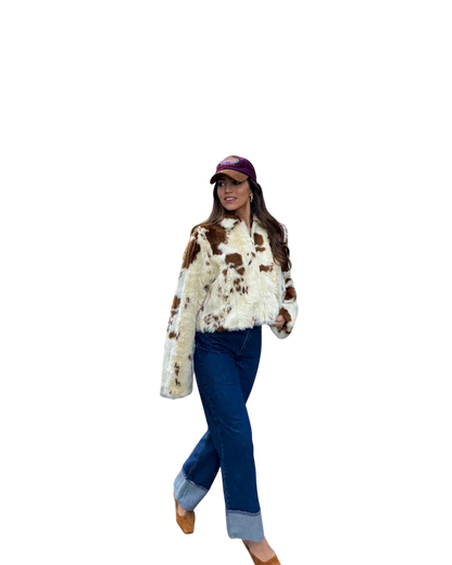 Gloria / Cow Print Faux Leather Jacket