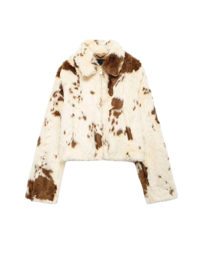 Gloria / Cow Print Faux Leather Jacket