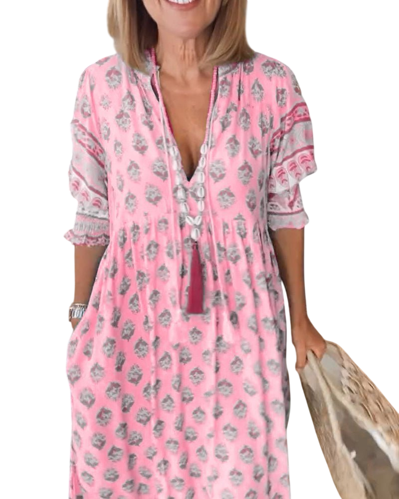 Thea – Robe fleurie chic à col en V