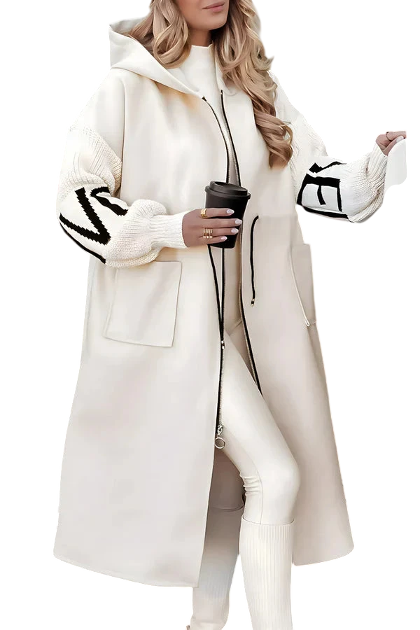 Noa - Long manteau à capuche avec manches tricotées