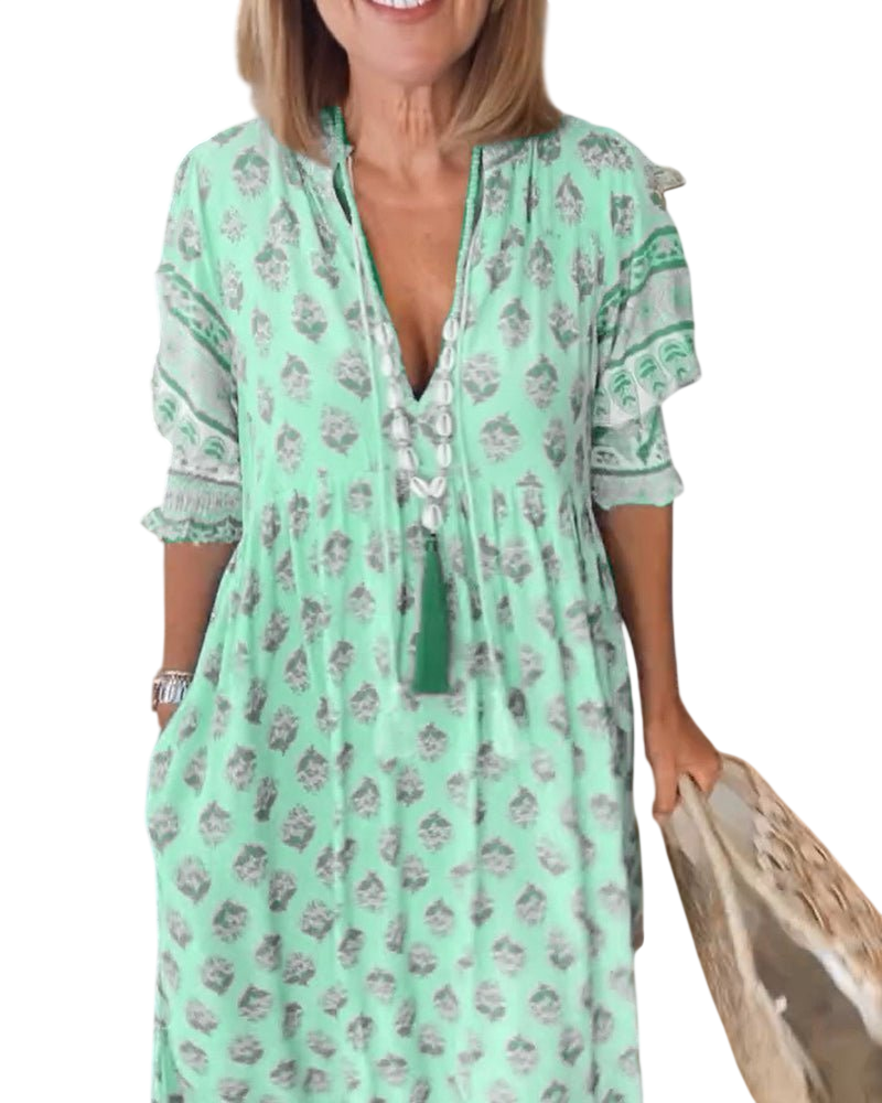 Thea – Robe fleurie chic à col en V