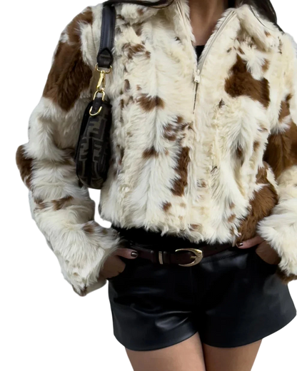Gloria / Cow Print Faux Leather Jacket