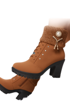 Tania - Bottines à talon épais avec détail chaud et décoratif