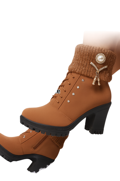 Tania – Block Heel Boots with Warm Decorative Detail