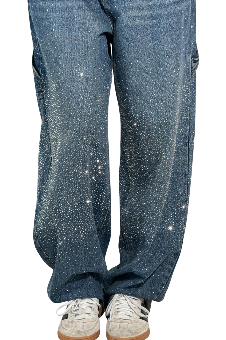 Dariya | Jean cargo coupe ballon avec éclat et ornements en strass
