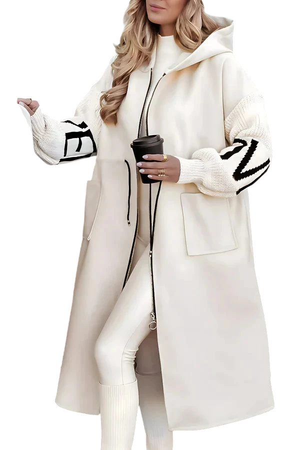 Noa - Long manteau à capuche avec manches tricotées