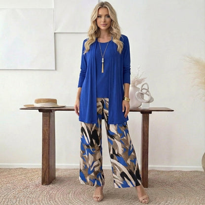 Stylish Blue Round Neck Three Piece Set
