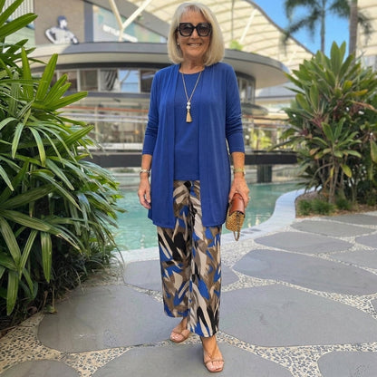 Stylish Blue Round Neck Three Piece Set