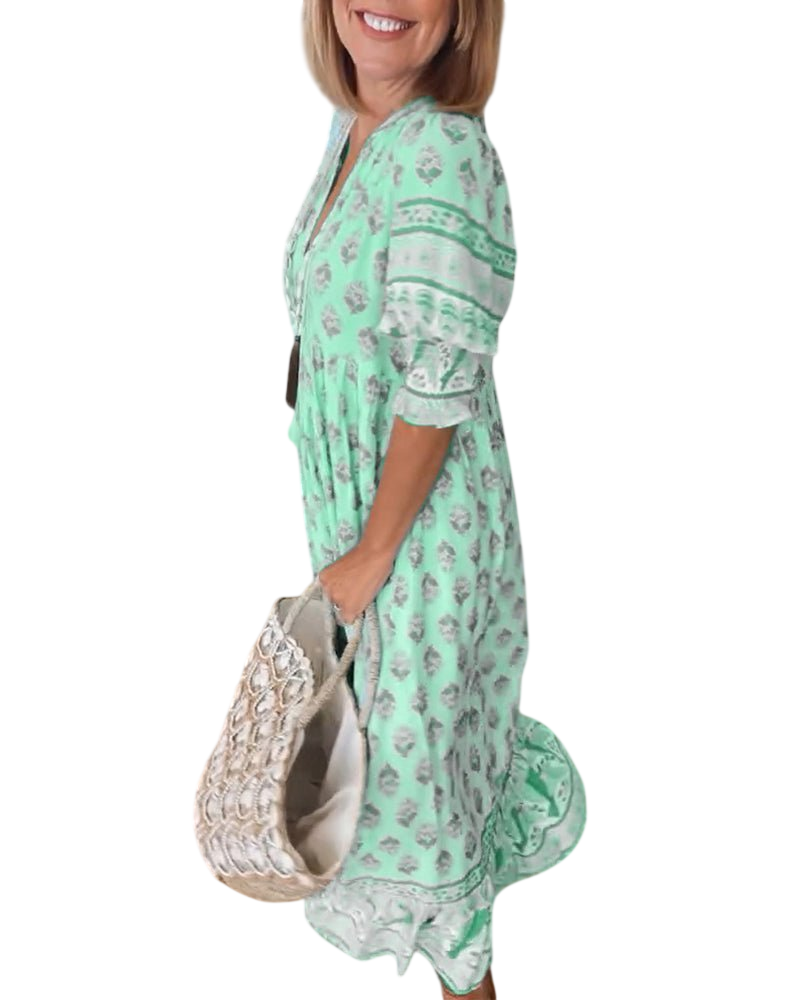 Thea – Robe fleurie chic à col en V