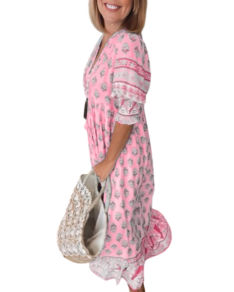 Thea – Robe fleurie chic à col en V
