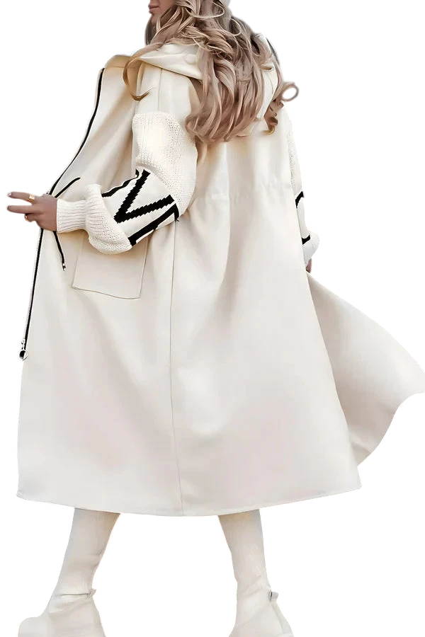 Noa - Long manteau à capuche avec manches tricotées